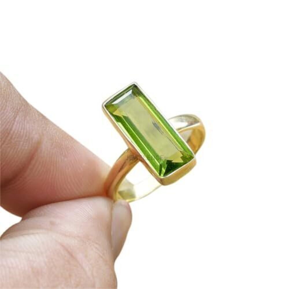 8925 18K Gold Plated 925 Sterling Silver Ring Natural Peridot Ring Sterling